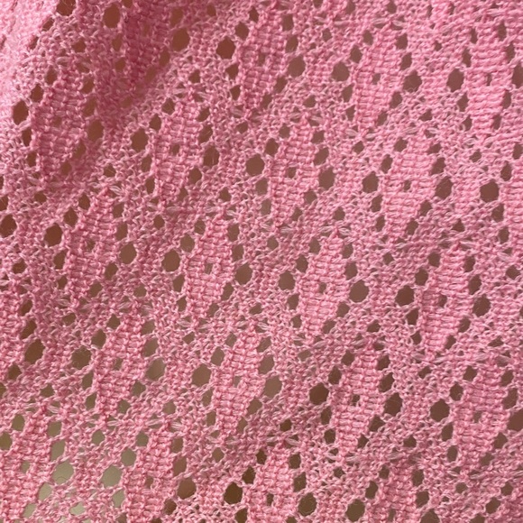 Vintage 60s - Deadstock Pink wool crochet Knit tunic top wuth sash belt - Picture 5 of 11